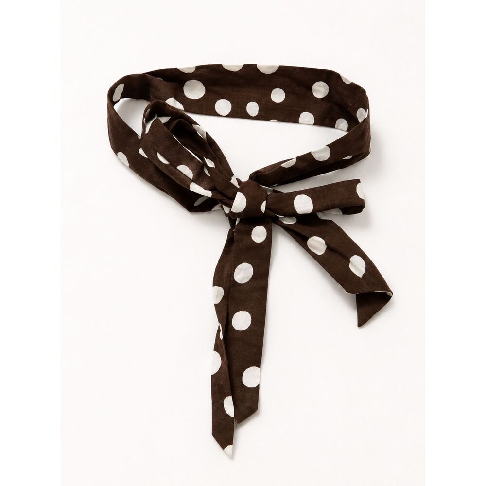 Brown White Polka Dot Skinny Scarf Neck Tie Hair Bow Headband Retro Y2K
